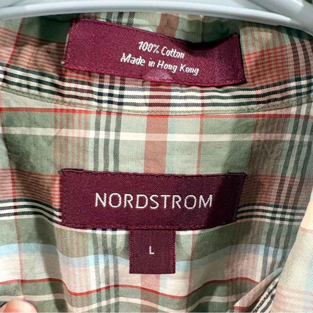 Nordstrom Plaid Button Down Shirt Mens L Green Cotton Casual Preppy - Picture 3 of 4